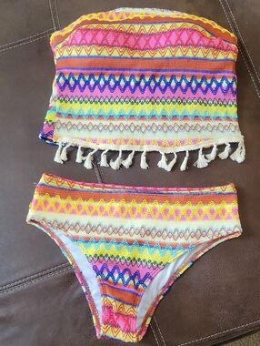 Colorful Striped Tassel Bikini Set